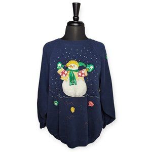 Vintage Just My Size Hand Painted Applique Snowman Navy Blue Sweatshirt Size 3X
